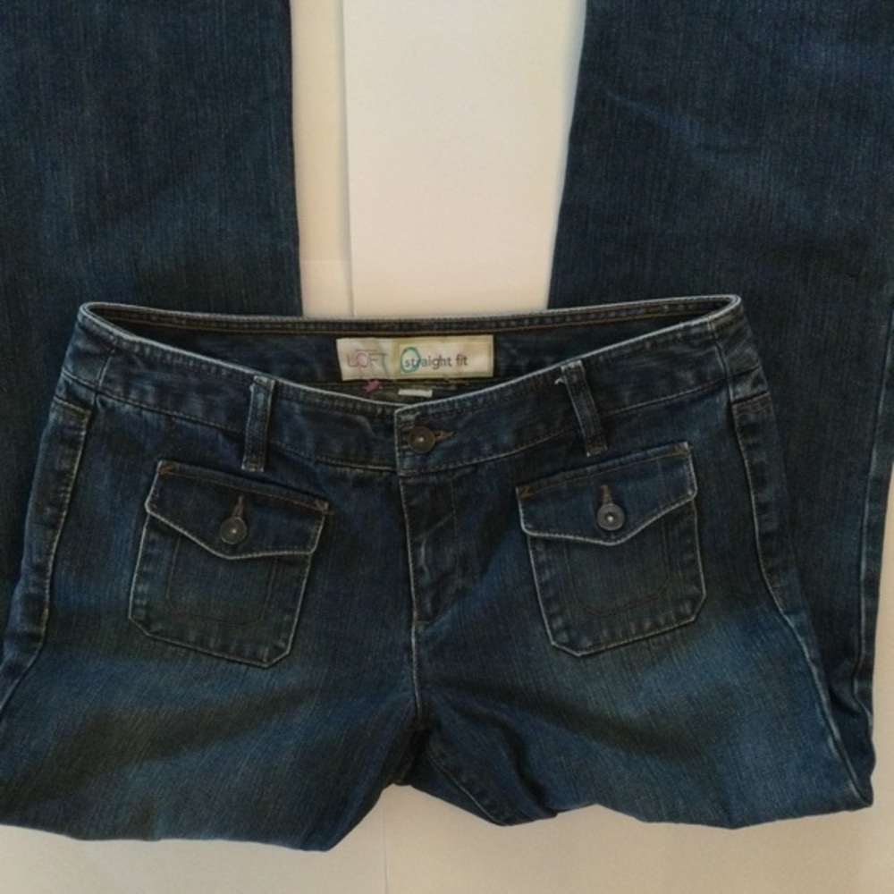 Ann Taylor Loft Straight Fit Dark Denim Jeans Front & Back Pockets Size 8